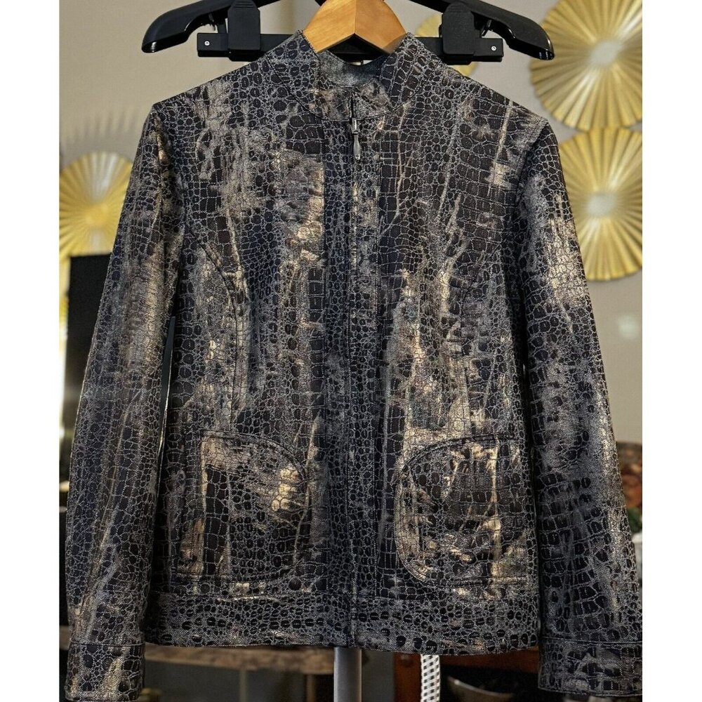 Chico's Womens Sz 1 Convertible Animal Print‎ And Gray Full Zip Up Jacket